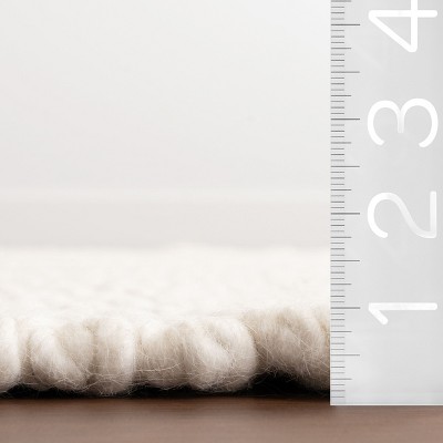 Ivory Chevron Handwoven Wool Square Area Rug, 5' x 8'