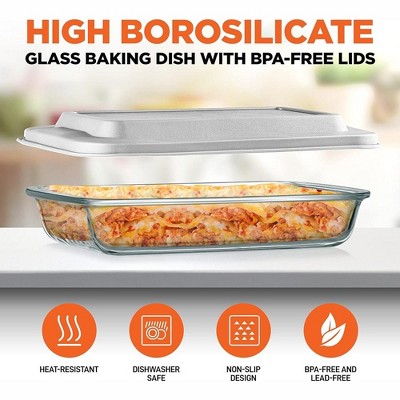 White Borosilicate Glass Rectangular Bakeware Set with BPA-Free Lids