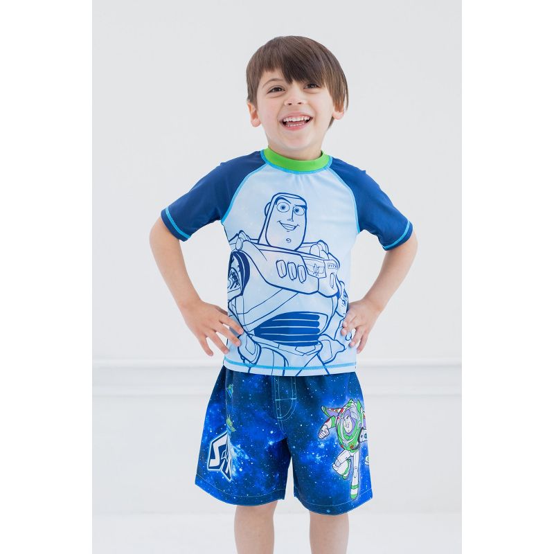 Disney Pixar Toy Story Alien Rex Slinky Dog Woody Baby Pullover Rash Guard and Swim Trunks Outfit Set Infant to Little Kid, 5 of 8