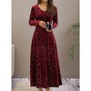 Women's Velvet Midi Dresses Solid Color V Neck Long Sleeve A Line Dresses High Waist Semi Formal Floral Cocktail Dresses - 3 of 4