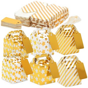 Juvale 36-Pack Mini Gold Gift Boxes - Tiny 2x2x2 Favor Boxes for Wedding, Birthday, Treats, with Tags and String (3 Patterns) - 1 of 4