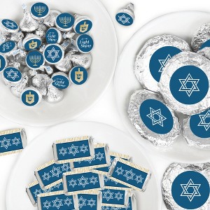 Big Dot of Happiness Happy Hanukkah - Mini Candy Bar Wrappers, Round Candy Stickers & Circle Stickers - Chanukah Candy Favor Sticker Kit - 304 Pieces - 1 of 4