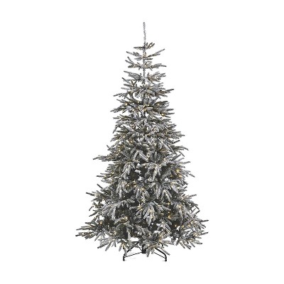 NOMA CTI1518409 7 Foot Artificial Snow Dusted Alpine White LED Light Pre Lit Christmas Tree with 650 Warm White Lights and Metal Stand, Green/White