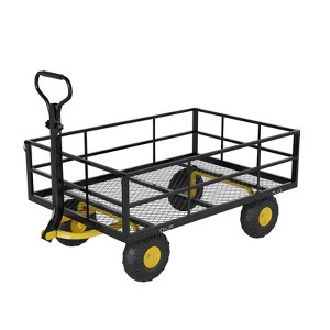 3-in-1 Heavy-Duty Steel Garden Cart, Garden Wagon,with 10 Inch All-Terrain Tires and Removable Mesh Side Panels,180°Rotating Handle,Metal Yard - 1 of 4