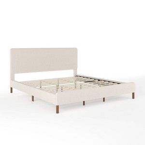 Martha Stewart King Britta Upholstered Platform Bed Beige/Walnut - 1 of 4
