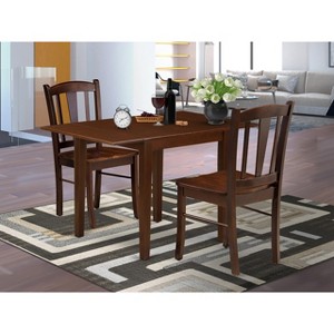 East West Furniture 3-Piece Kitchen Table Set- 2 Dining Chair with - Dropleafs Kitchen Dining Table - Mahogany Finish - 1 of 4