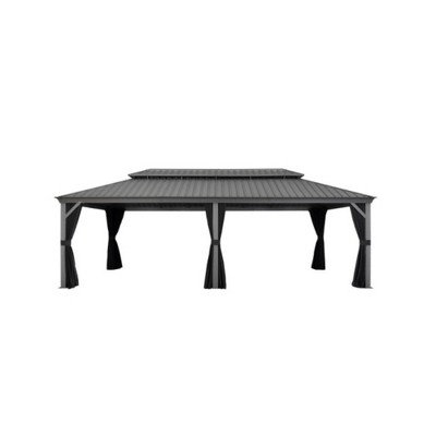 PURPLE LEAF Outdoor Hardtop Gazebo with Double Roof Metal Gazebo,Light Gray