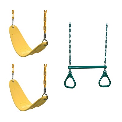 Swing-N-Slide Two Extreme Duty Swing Seats with a Heavy Duty Ring/Trapeze Combo Swing