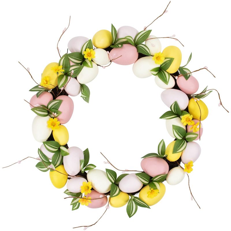 Northlight Easter Eggs and Flower Buds Artificial Wreath - 22" - Pink and Yellow - Unlit, 1 of 8