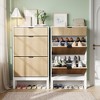 2-Drawer Shoe Cabinet - Farmhouse Fluted Design w/Metal Legs, Slim Entryway Organizer for Foyer/Hallway - 3 of 4