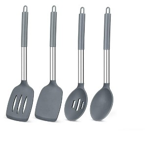 Itopfox 4-Piece Silicone Cooking Utensil Set Non-Stick Spatulas & Spoons Heat-Resistant Kitchen Tools for Frying, Mixing, Serving, Draining, Stirring - 1 of 4