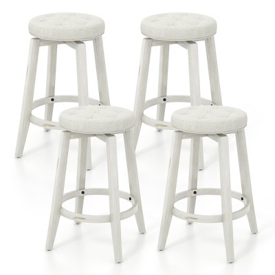 Tangkula Set of 4 Swivel Bar Stools 26" Counter Height Upholstered Seats Rubber Wood Frame Beige