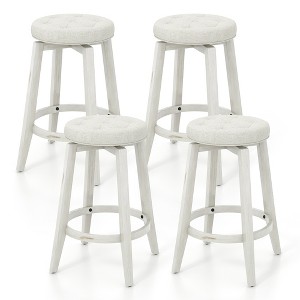 Tangkula Set of 4 Swivel Bar Stools 26" Counter Height Upholstered Seats Rubber Wood Frame Beige - 1 of 4
