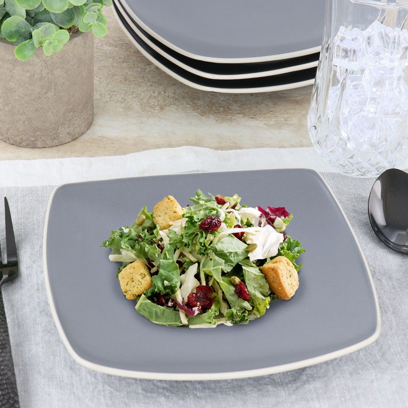 Hometrends Soho Lounge 4 Piece 7.4 Inch Square Stoneware Salad Plate Set in Grey, 2 of 7