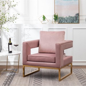 Roundhill Furniture Lenola Contemporary Upholstered Accent Arm Chair, Pink - 1 of 4