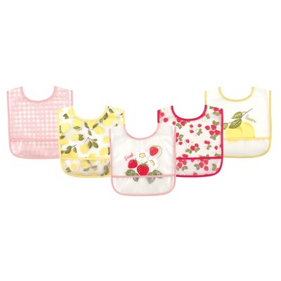 Hudson Baby Infant Girl Waterproof PEVA Bibs 5pk, Strawberry, One Size