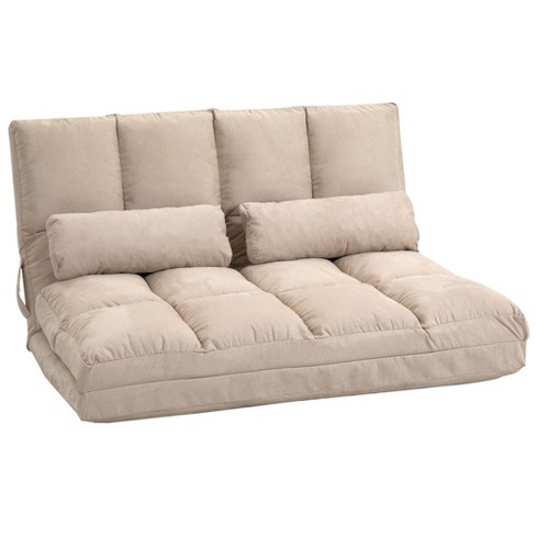 NicBex Folding Futon Sofa Bed Floor Sofa Bed Lazy Sofa with 2 Pillows Multi Angle and Position Adjustable Backrest Beige