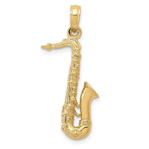 Black Bow Jewelry 14k Yellow Gold 3D Tenor Saxophone Pendant - 1 of 4