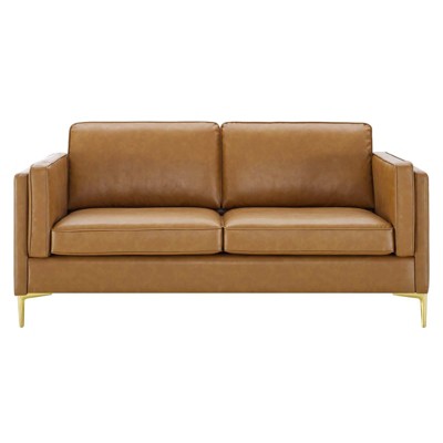 Kaiya Tan Faux Leather Sofa with Gold Metal Legs