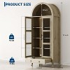 Clearance, Tall Arched Kitchen Pantry Cabinet, Modern Farmhouse Storage with LED, Adjustable Shelves, Glass Door, Hidden Drawer, Natural Wood - 2 of 4