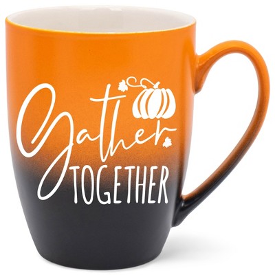 Elanze Designs Gather Together Wreath Two Toned Ombre Matte Orange and Black 12 ounce Ceramic Stoneware Coffee Cup Mug