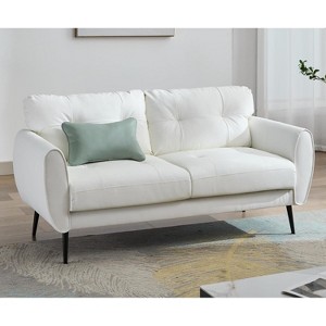 TYBOATLE 61" Faux Leather Loveseat Sofa, Mid-Century Modern Tufted Couch for Small Spaces, Comfy 2-Seater for Living Room, Bedroom, Office - 1 of 4