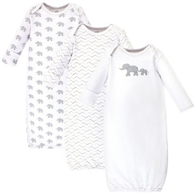 Touched by Nature Baby Organic Cotton Long-Sleeve Gowns 3pk, Marching Elephant, 0-6 Months