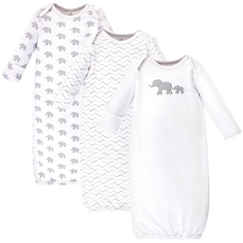Touched by Nature Baby Organic Cotton Long-Sleeve Gowns 3pk, Marching Elephant, 0-6 Months, 1 of 6