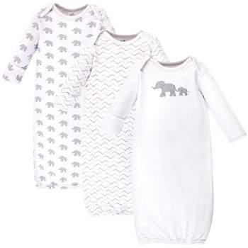Touched by Nature Baby Organic Cotton Long-Sleeve Gowns 3pk, Marching Elephant, 0-6 Months