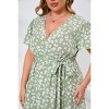 Clearlove Women's Plus Size Short Sleeve Tie Side Dress V Neck Floral Print A Line Ruffle Dresses - 2 of 4