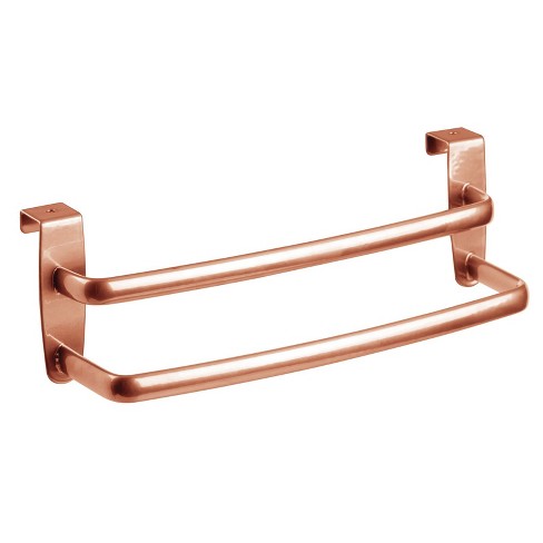 mDesign Metal Kitchen Over Cabinet Double Towel Bar Rack - Copper