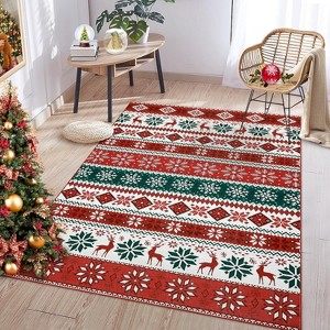 TackView Christmas Area Rug, Washable Indoor Rug Floor Covers Xmas Boho Accent Rug Farmhouse Carpet for Living Room Bedroom - 1 of 4