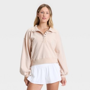 Women's Henley French Terry Sweatshirt - JoyLab™ - 1 of 3
