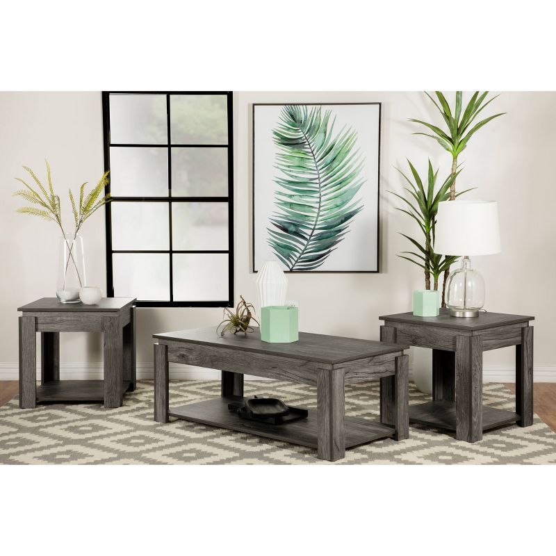 3pc Donal Wood Coffee Table Set with Shelf Weathered Gray - Coaster, 3 of 13