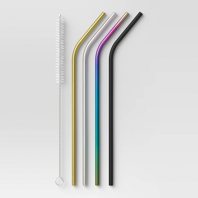 4pk Stainless Steel Angled Straws (Black Gold SS Rainbow) - Room Essentials™