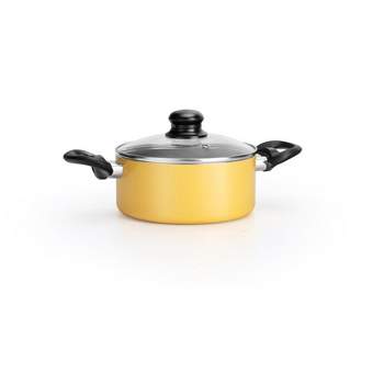 NutriChef Yellow Cooking Pot with Lid, (1.81 qt) Kitchen Cookware, Black Coating Inside, Heat Resistant Lacquer Outside (Yellow)