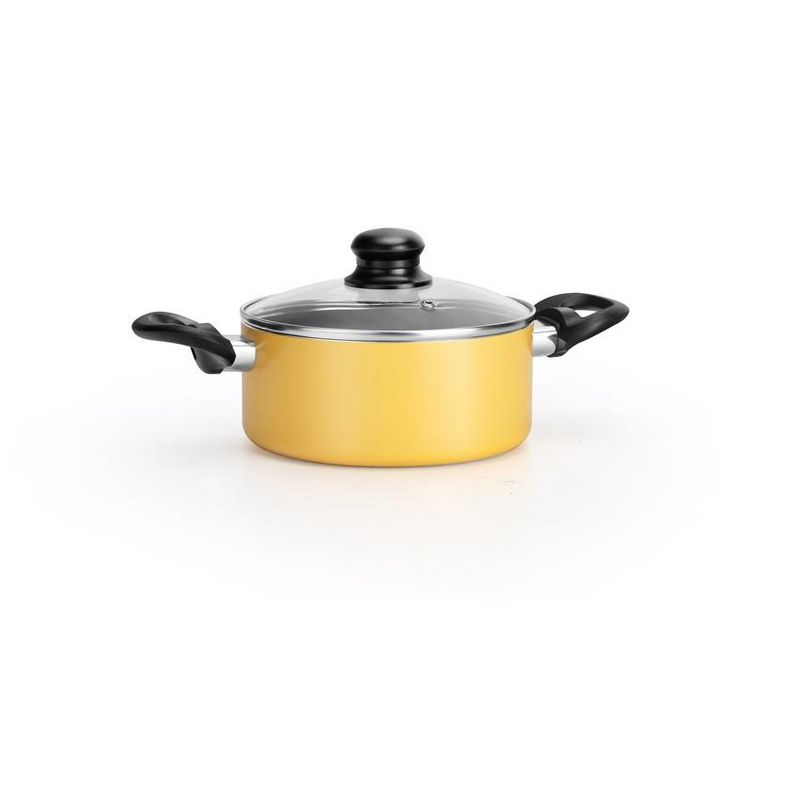 NutriChef Yellow Cooking Pot with Lid, (1.81 qt) Kitchen Cookware, Black Coating Inside, Heat Resistant Lacquer Outside (Yellow), 1 of 2