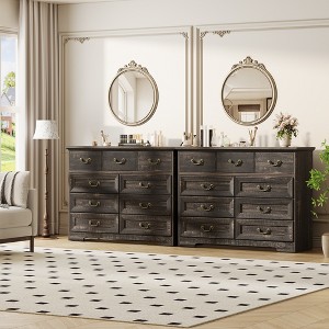 9-Drawer Dresser, 47" Wide Wood Vintage Chest of Drawers with Natural Texture and Vintage Gold Floral Handles,Modern Dresser for Living Room, Hallway - 1 of 4