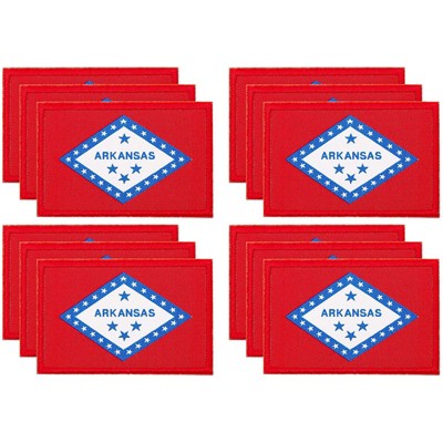 Okuna Outpost 12 Pack Woven Iron On State Patches, Arkansas Flag Appliques (3 x 2 Inches)