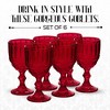 Elle Decor Embossed Goblets Glasses, Vintage Glassware Sets, Water Goblets for Party, Wedding, & Daily Use, Set of 6 - 2 of 4