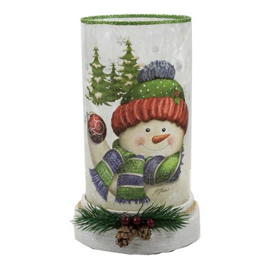 Stony Creek 8.5 Inch Jolly Snowman Hurricane W/Base Christmas Novelty Sculpture Lights