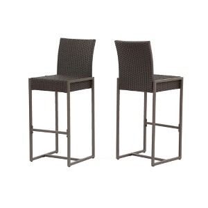 DSVIMOY Counter and Bar Stool Transitional Wicker Barstools with Weather Resistant Polyethylene Rattan for Outdoor Use, Brown, 32"*19.5"*11" - 1 of 4