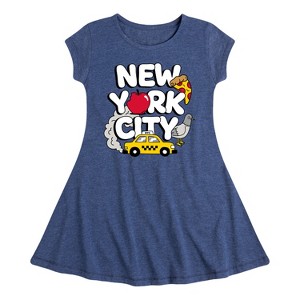 Girls' - Instant Message - New York City Collage Fit & Flair Cap Sleeve Graphic Dress - 1 of 4