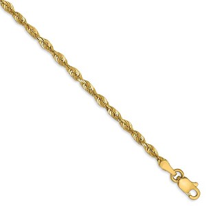 Black Bow Jewelry 2.5mm, 14k Yellow Gold Light Diamond Cut Rope Chain Anklet - 1 of 4