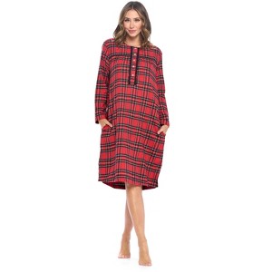Ashford & Brooks Women's Flannel Plaid Long Sleeve Nightgown - 1 of 4