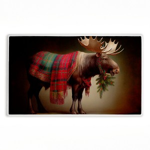 Stupell Industries Festive Moose With Plaid & Fir Printed Plush Bath Mat And Bath Rug, Design By Sasha, 18"X30" - 1 of 4