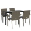 vidaXL 5-Piece Outdoor Patio Dining Set Made of Black and Gray Poly Rattan - Includes Garden Chairs with Cushions and Glass-top Table - 3 of 4