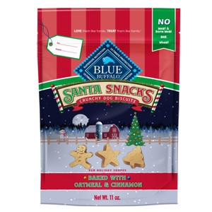 Blue Buffalo Santa Snacks Natural Crunchy Dog Treat Biscuits Oatmeal & Cinnamon Treats - 11oz - Christmas - 1 of 4