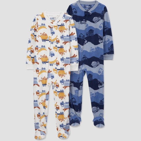 Carter s Just One You Toddler Boys Construction Trucks Fleece Footed Pajamas White yellow blue 2t Target