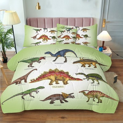 Boersma Super Soft Fade Resistant Microfiber Dinosaur Bedding Set, All Season Green Dinosaur Family Print Pattern Comforter Set with 2 Pillow Cases
